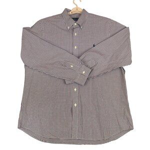 Ralph Lauren Mens XL Red Shirt Blue White Check Button Down Long Sleeve Cotton